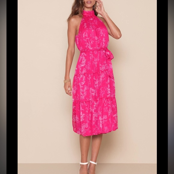 Lulus Dresses & Skirts - Lulu's Pink Halter Neck Midi Dress
